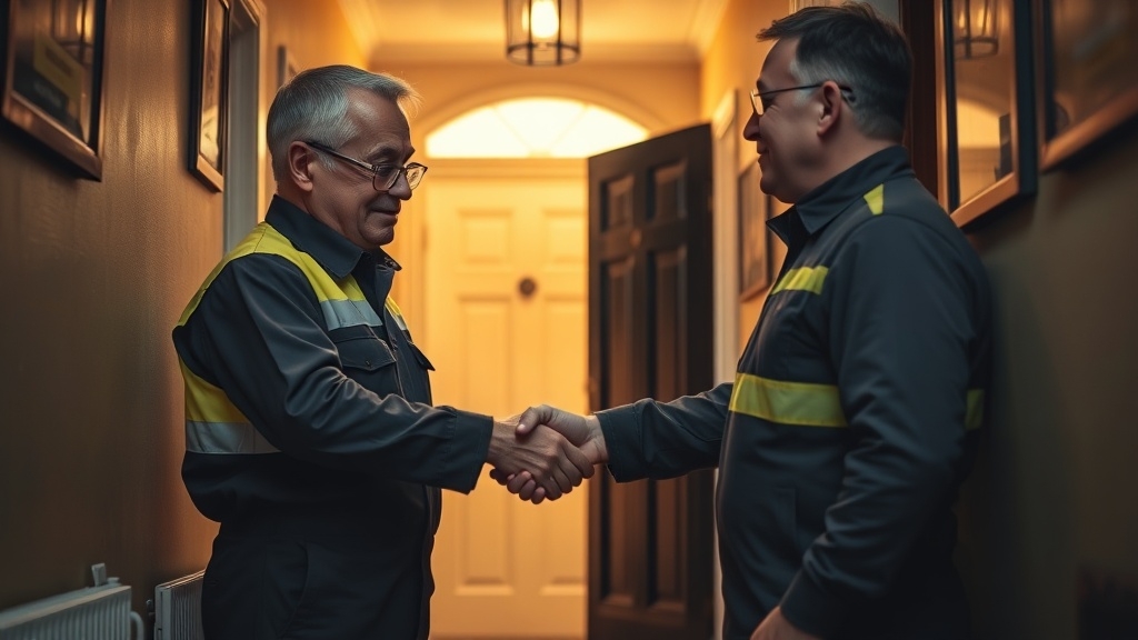 Engineer shaking hands with a Kingston upon Thames homeowner after locating their leak