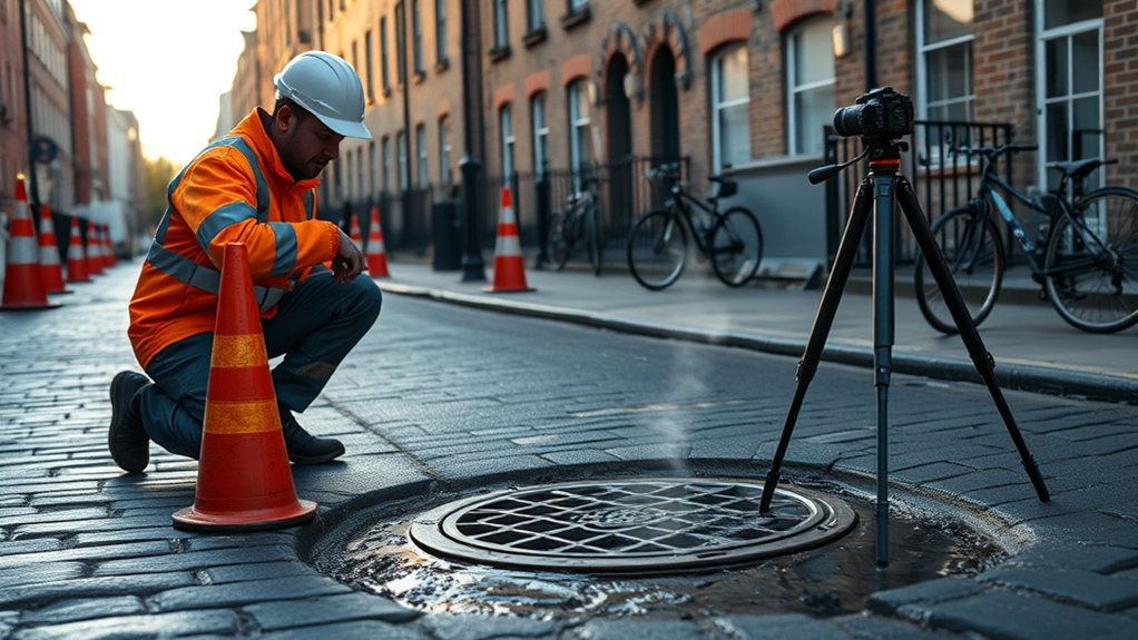 Engineer carrying out water mains leak detection in Kingston upon Thames